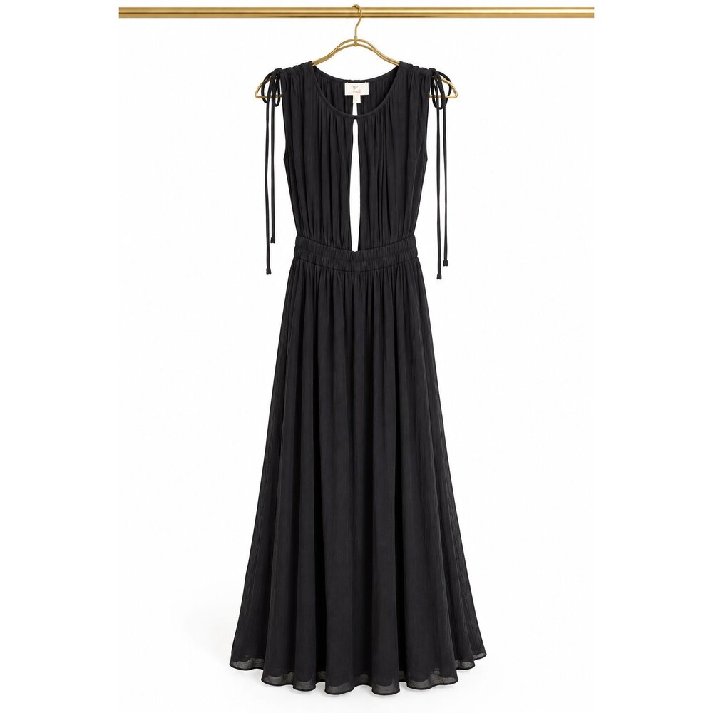 Girl Soul Black Maxi Dress Cutout Tie Shoulder Boho Sheer Lightweight Womens L
